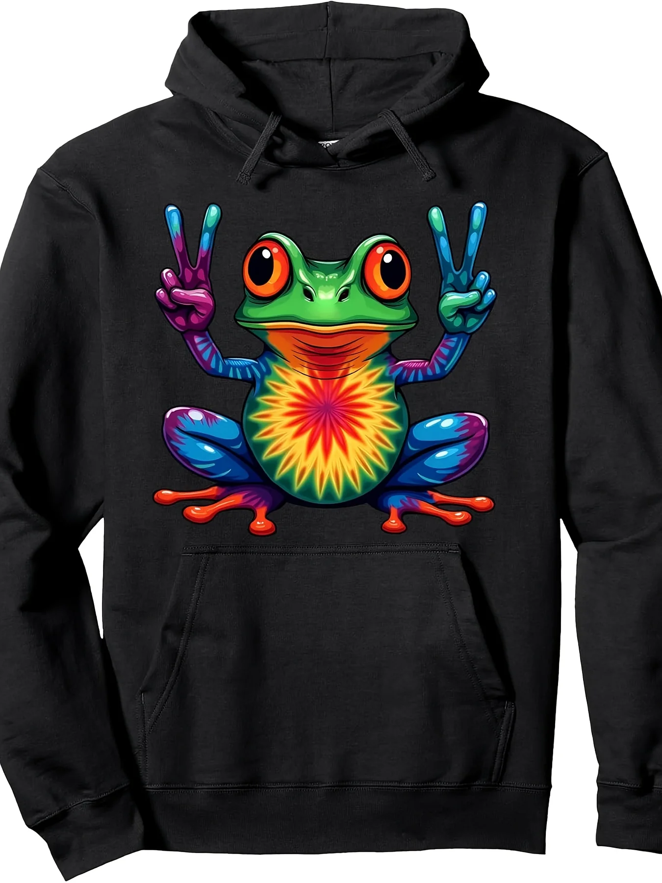 Colorful Tie-dye Frog Peace Sign Art Print Cool Hippie Hooded Sweater
