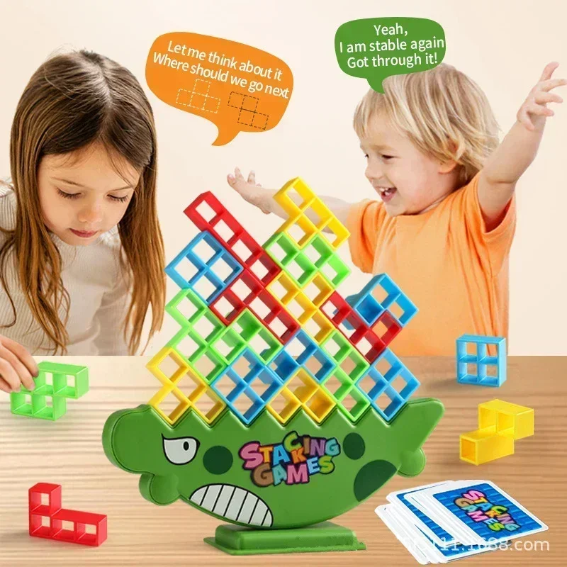 16PCS Stacking Blocks Tetra Tower Balance Game Stacking Building Blocks Puzzle Board Assembly Bricks Educational Toys for Child