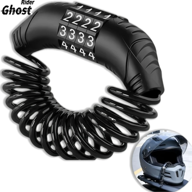 Motorcycle Bicycle Anti-Theft Chain 4-Digit Password Combination Helmet Lock Safety Portable Cable Lock Durable Wire Rope
