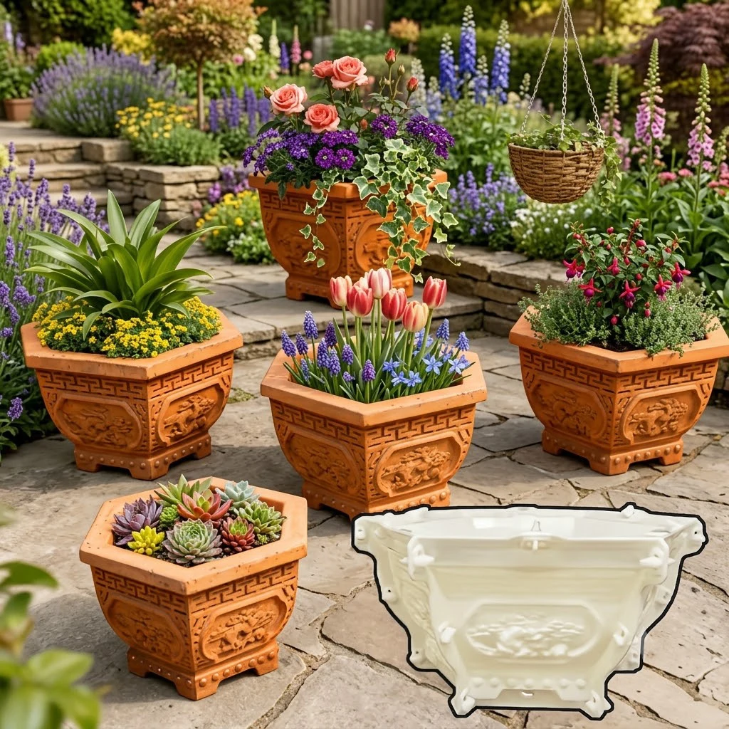 Hexagonal flowerpot mold DIY flowerpot mold, supports repeated use, suitable for home garden decoration, courtyard green plants