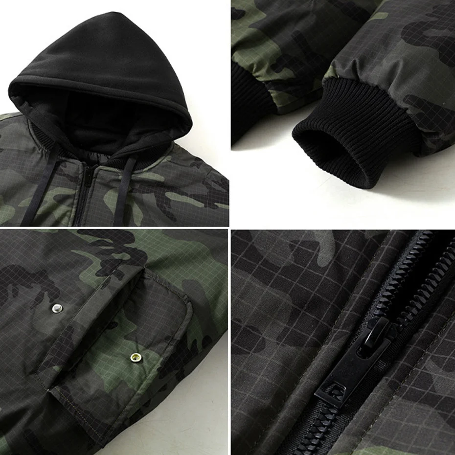 سترة شتوية سميكة للرجال 11XL مقاس كبير سترات مموهة موضة غير رسمية معطف شحن دافئ ملابس خارجية خارجية للرجال مقاس كبير