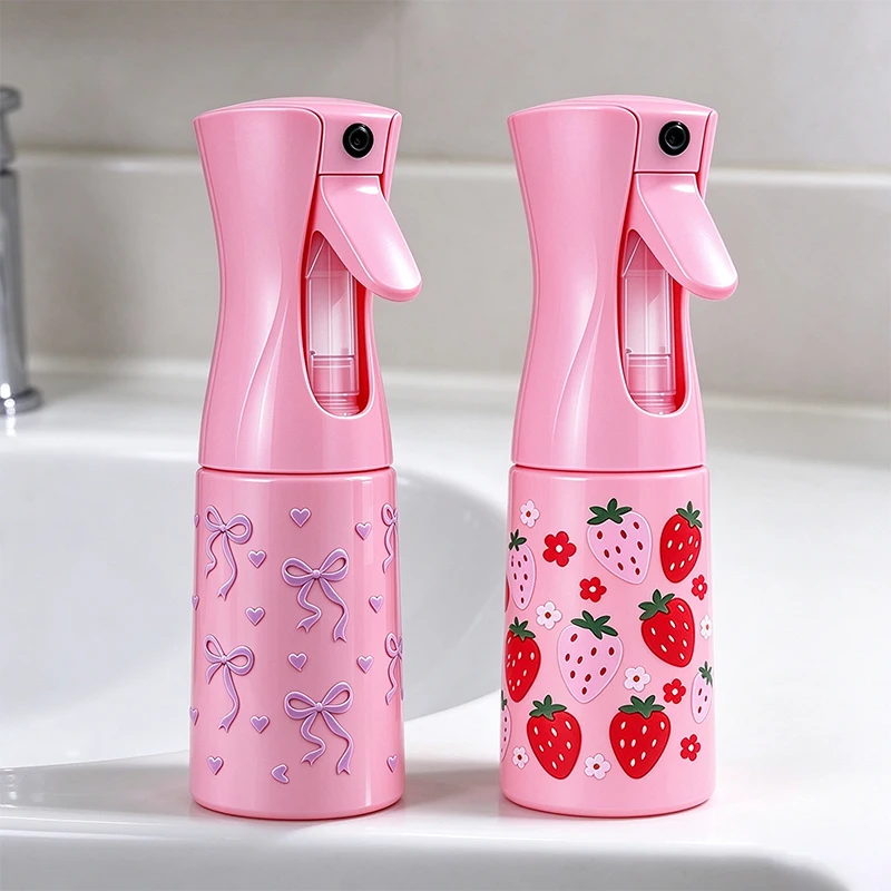 200ml Spray Bottle, Strawberry & Bow Pattern, Fine Mist Leakproof, Hair Styling & Hair Care Helper