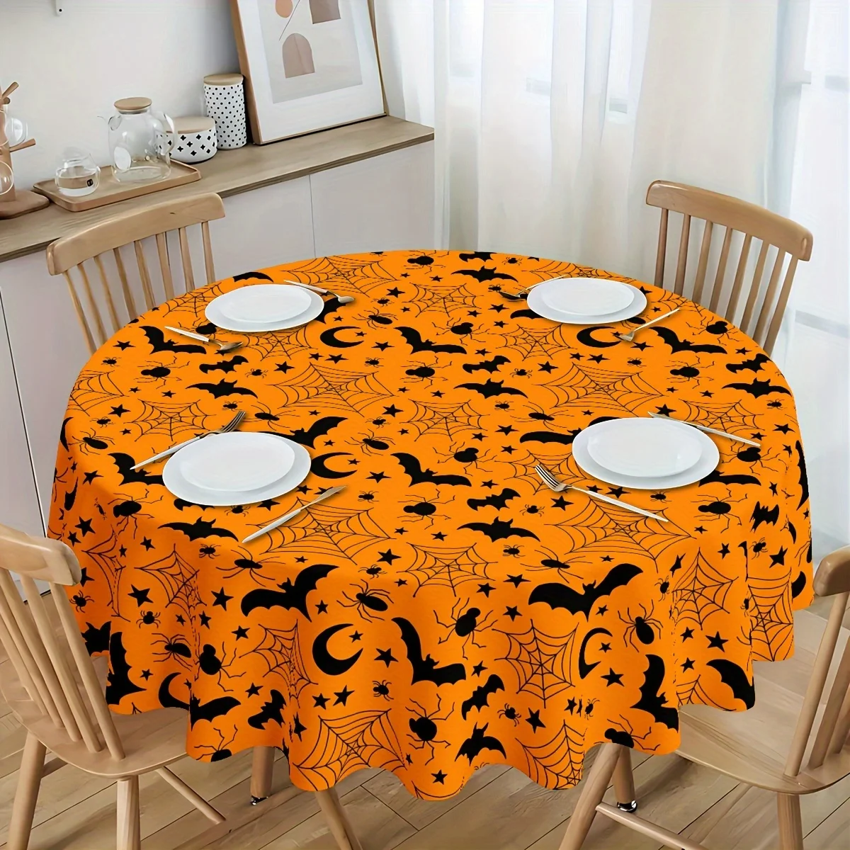 One Halloween tablecloth - Bat, spider web, moon and star pattern tableclothzyc