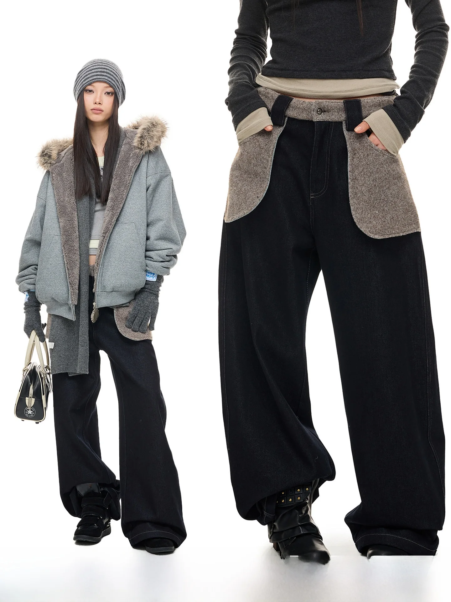 

Джинсы JIKOO Vintage Original Color Knife, женские, с пэчворком, из вельвета, свободного кроя, с эффектом похудения, длинные брюки