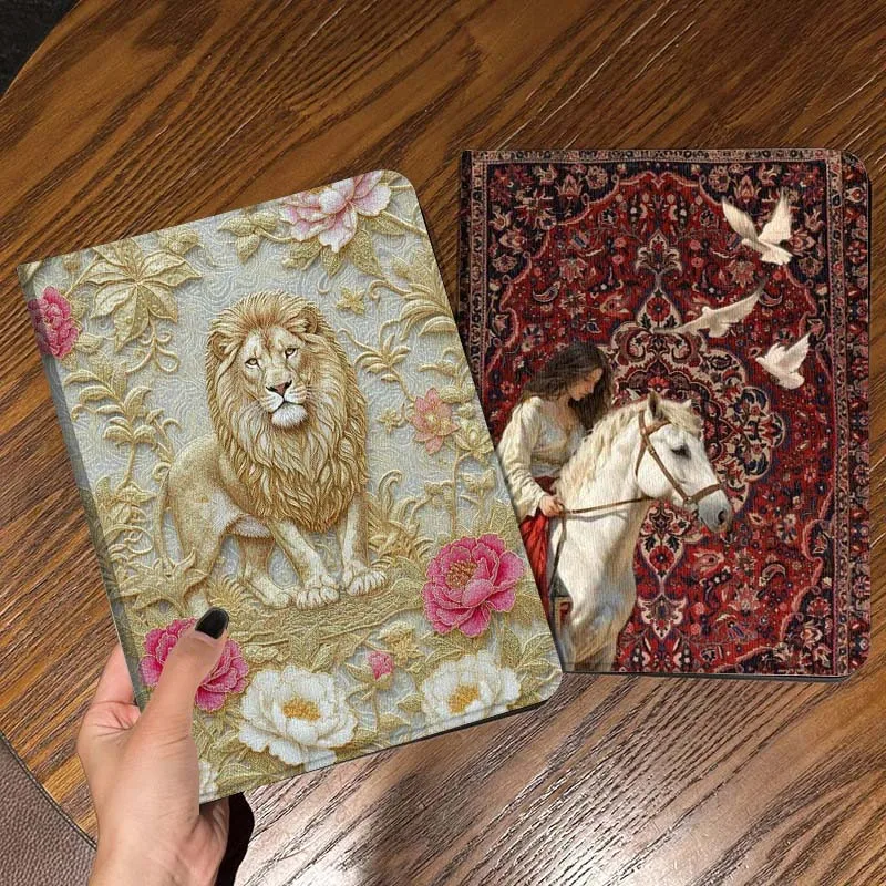

Golden Lion Peony Pattern Gift Tablet Case For Samsung Galaxy Tab S7 S8 S9 S10 FE Lite