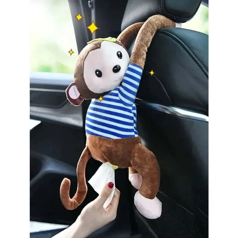 Leather Monkey Car Tissue Box Creative Armrest Box Cartoon Net Red Hanging Seat Rear Car Car Inside Draw Paper Box