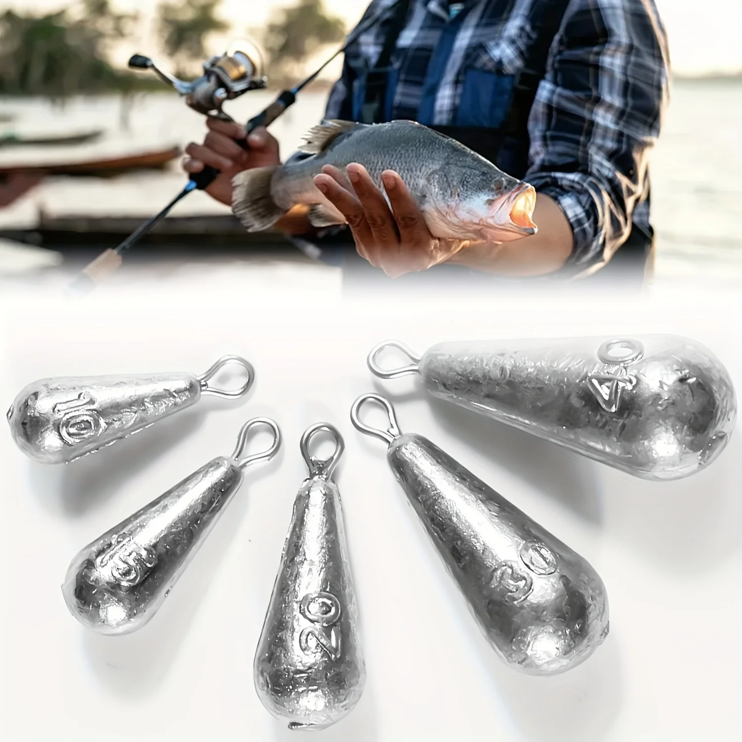 Angelbleie, 10 Größen Tropfenförmige Angelbleie, Bass-Casting Drop-Shot-Gewichte für Salzwasser und Süßwasser – Detail 2