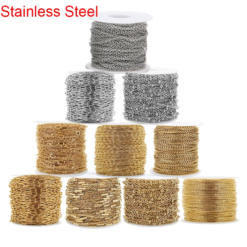 2meters Stainless Steel Necklace Chains Bulk Lot Metal Ball Bead Box Cuban Chains for Diy Bracelet Jewelry Making Accessories