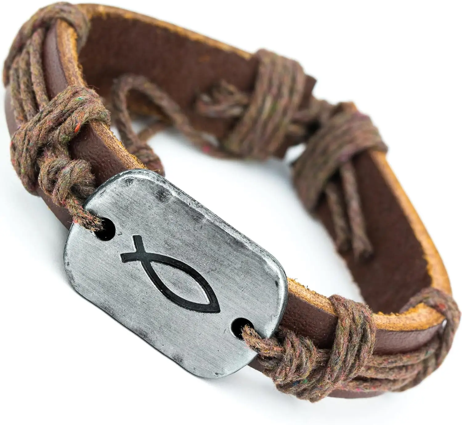 Sign of the Fish Men's Leather Wrap Bracelet for Teenagers, Confirmation Gifts, Christian Jewelry for Men