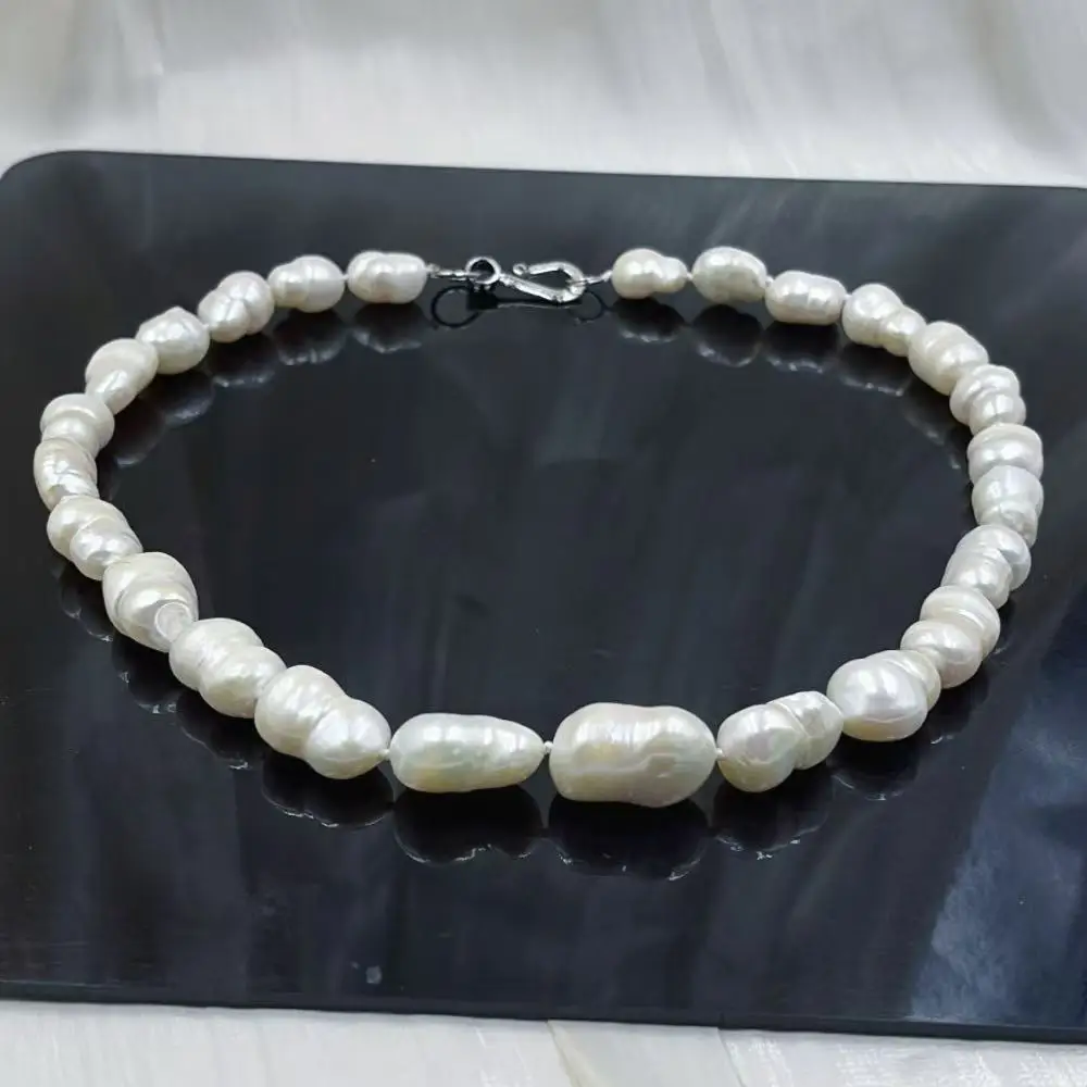 Punk Fashion Women Jewelry Gifts Genuine Natural Freshwater White Peanut Pearl Chokers Necklace 17-20inch
