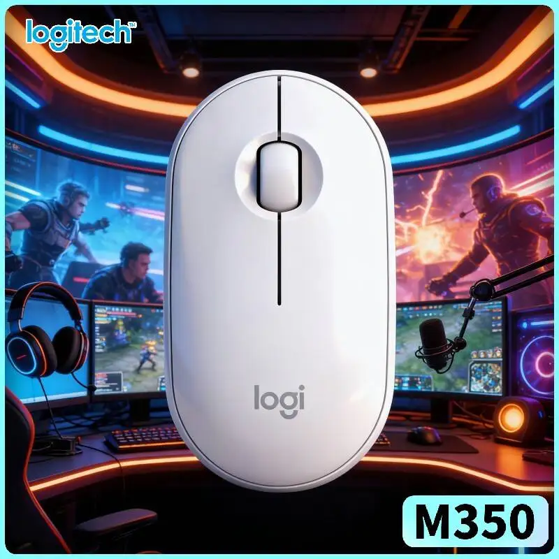 Logitech M350 Pebble Office Mouse - Minimalist Shape, Silent Scroll, 10m Range, Bluetooth Low Energy, Multi-Device Fit