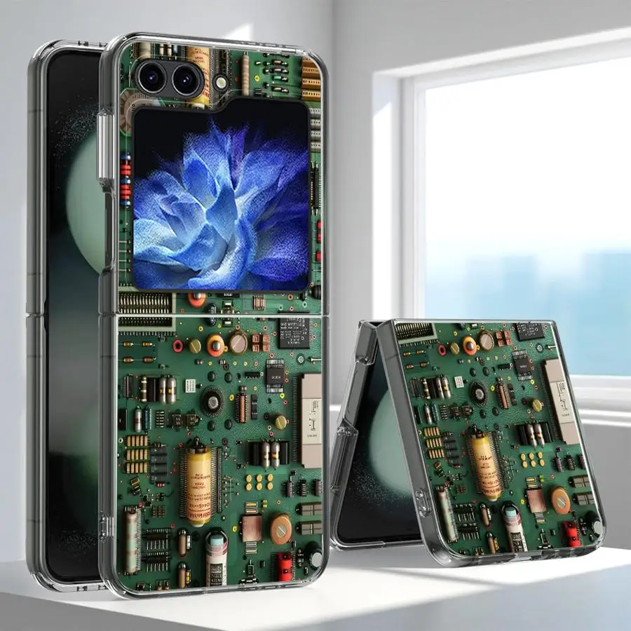 Fun Circuit Board Hard Phone Cover Case for Samsung Galaxy ZFlip7 ZFlip4 ZFlip3 ZFlip6 Z Flip 7 6 5 4 3 ZFlip5