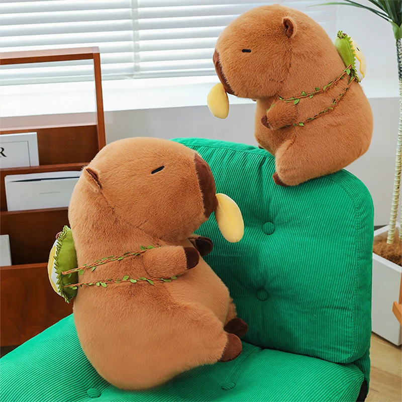 

Kawaii Capybara Fruit Durian Stuffed Plush Toy Doll Pillow Cute Guinea Pig Plushie Removable Backpack for Kids Birthday Xmas