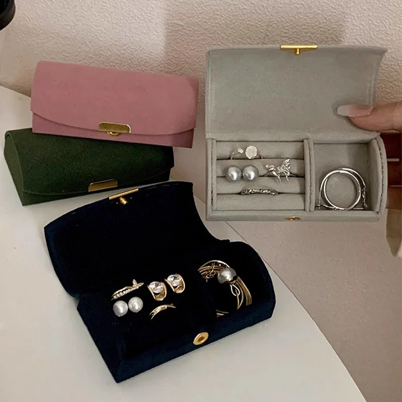 

Korean Arched Velvet Jewelry Box for Women Luxury Travel Portable Storage Bag Ring Necklace Earring Small Storage Boxes