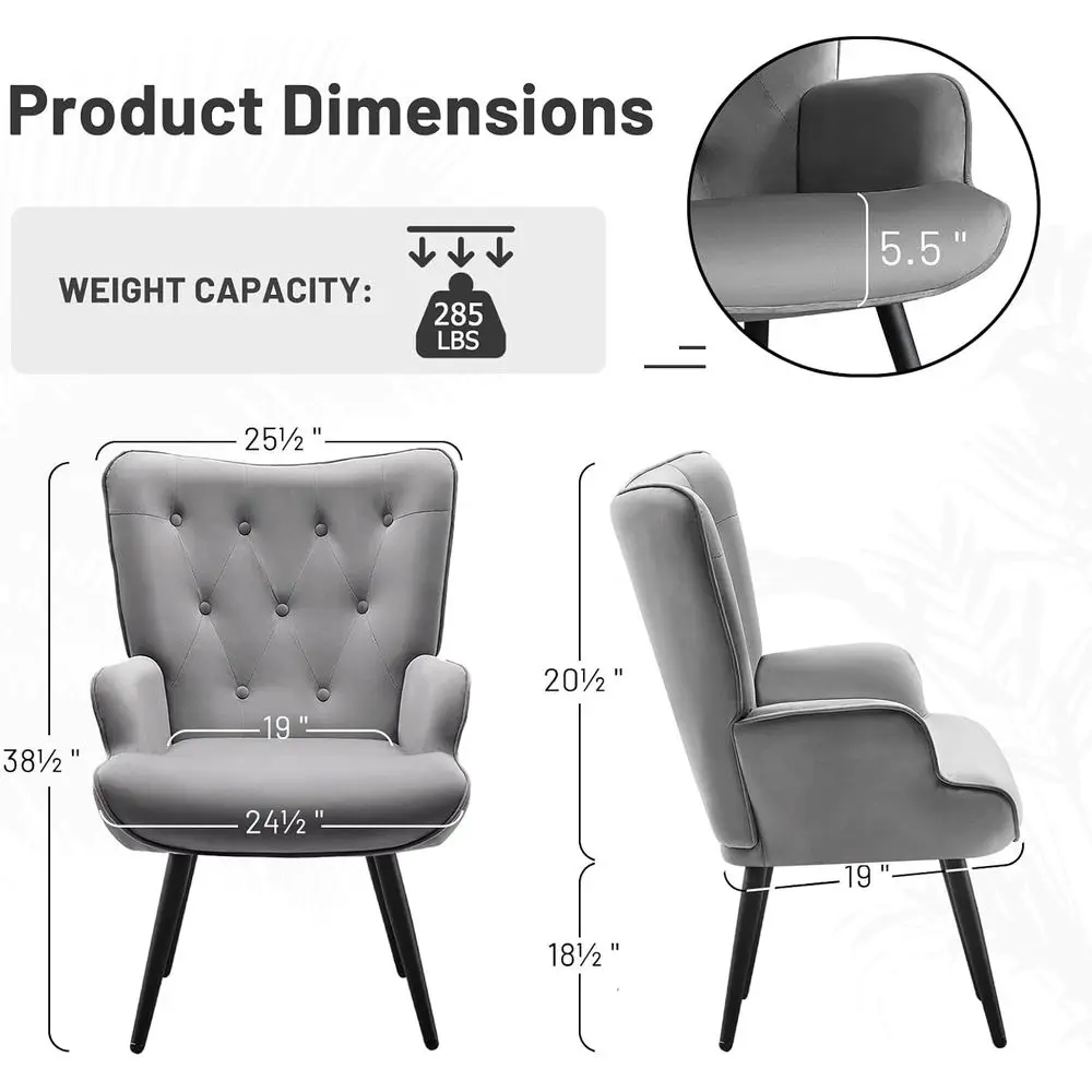 ern Accent Chair, Velvet Tuted Button Wingback Chair Upholstered Side Armchair Comy Lounge Chair with Tapered Legs Soa Leisure C