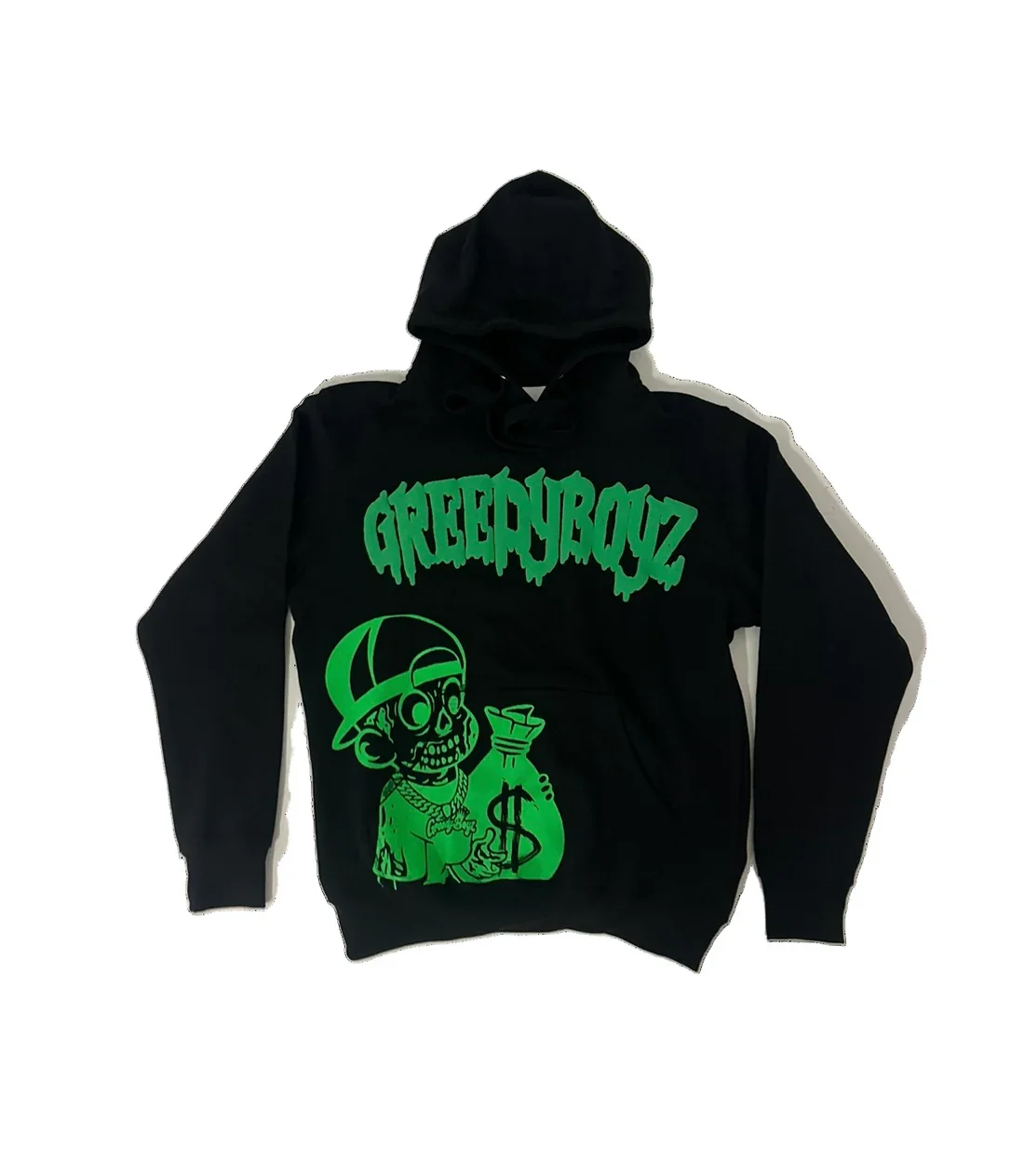 Conjunto de Sudadera con capucha para hombre con estampado de calavera y dinero estilo Hip Hop callejero, sudadera con capucha versátil de gran tamaño con estampado atrevido negro, ropa de calle a la moda