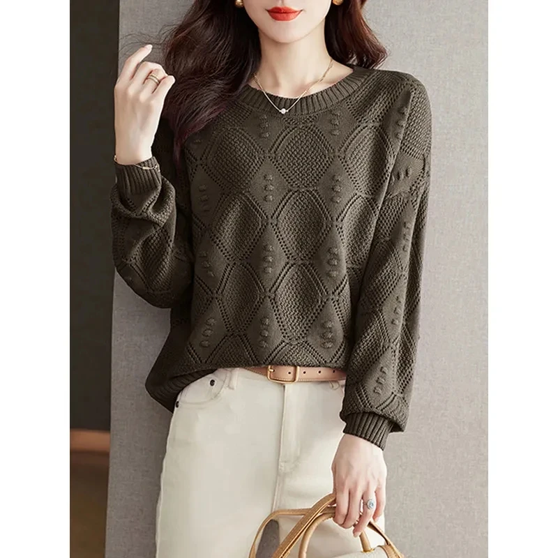 Women's Pullover Sweater 2024 Spring Autumn Round Neck Female Bottoming Tops Temperament Fashion Ladies Knitting Jumper