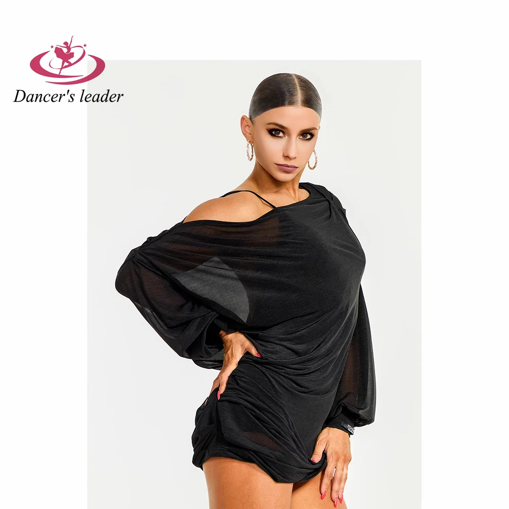 Traje de dança latina feminino high-end fio plissado blusa solta tango samba desempenho traje