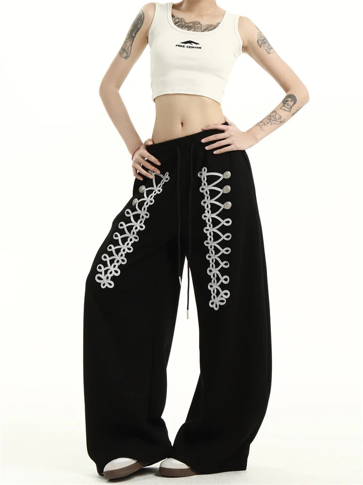 Women's Retro Fashion Style Casual Pants Unisex Trousers High Waisted Y2k 90s Bottoms Female Wide Leg Sweatpants
