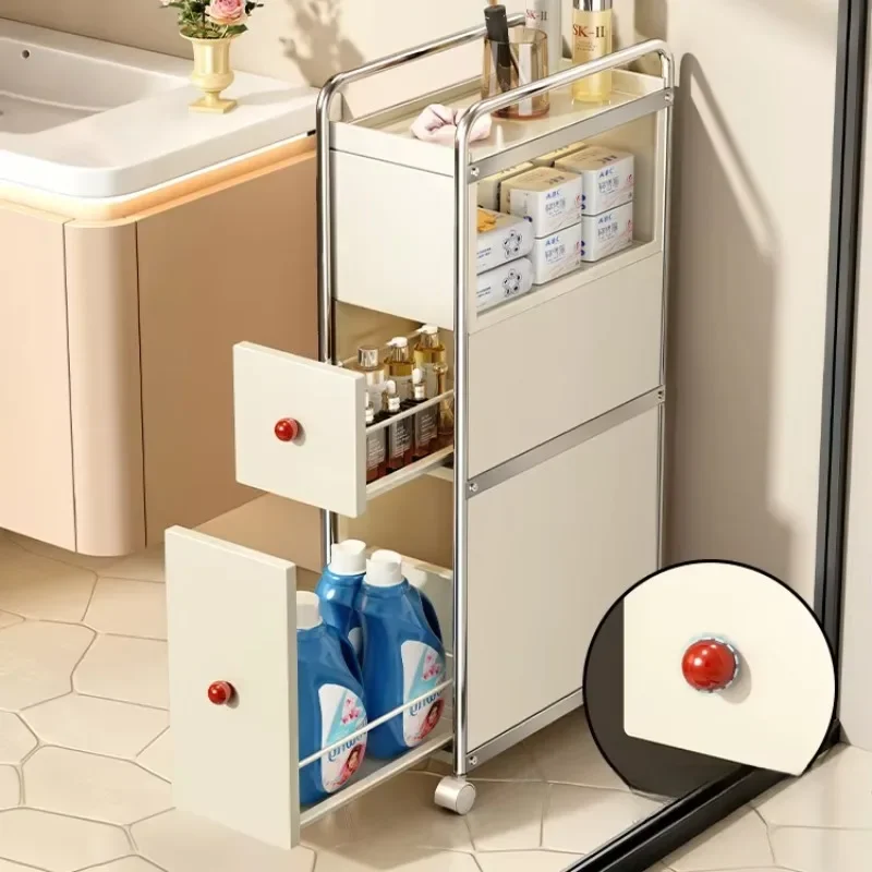 No-Drill Bathroom Gap Storage Cabinet Carbon Steel Waterproof Shelf Toilet Side Organizer Carbon Steel Bathroom Shelf