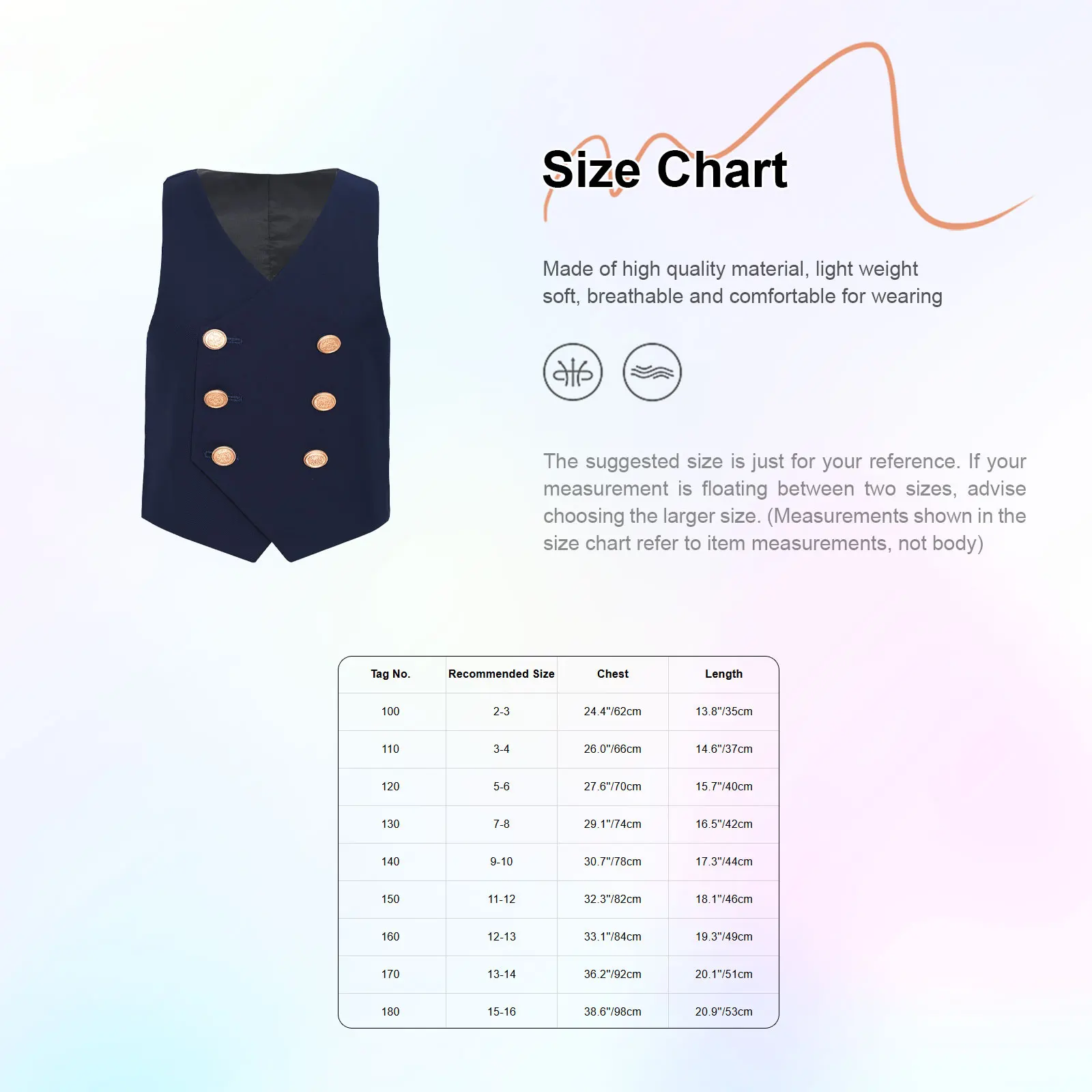 Kids Boys Double-Breasted Formal Waistcoat Suits School Uniform Sleeveless Vest for Graduation Wedding Party Family Photography