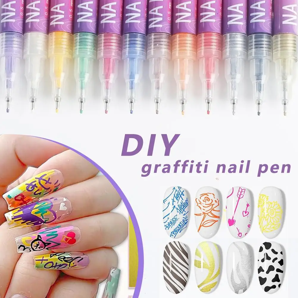 12Pcs/Set Nail  Pen Waterproof and Quick Drying Artistic Graffiti DIY Beauty Nail Tools Nail Art Graffiti Pen ﻿0.5mm