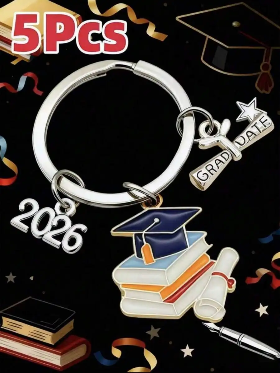 5pcs Unisex 2026 Graduation Commemorative Keychains, Cute Alloy Enamel Graduation Cap Keychains, Graduation Ceremony