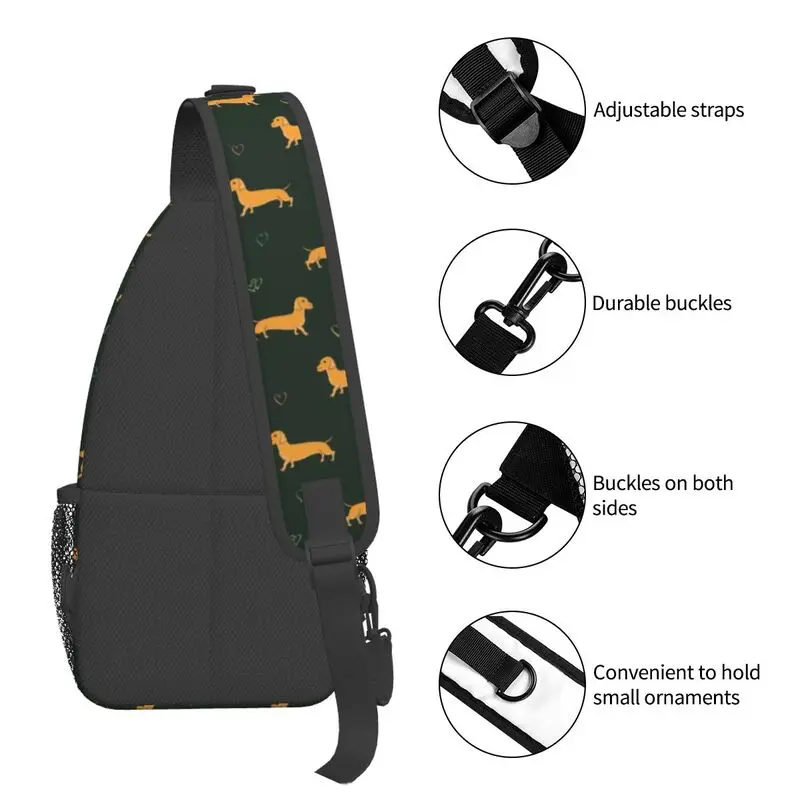 Bolsa de peito crossbody para homens, mochila de ombro estilingue, husky legal, dachshund, salsicha, cachorro, corações padrão, texugo, cachorro, camping, ciclismo