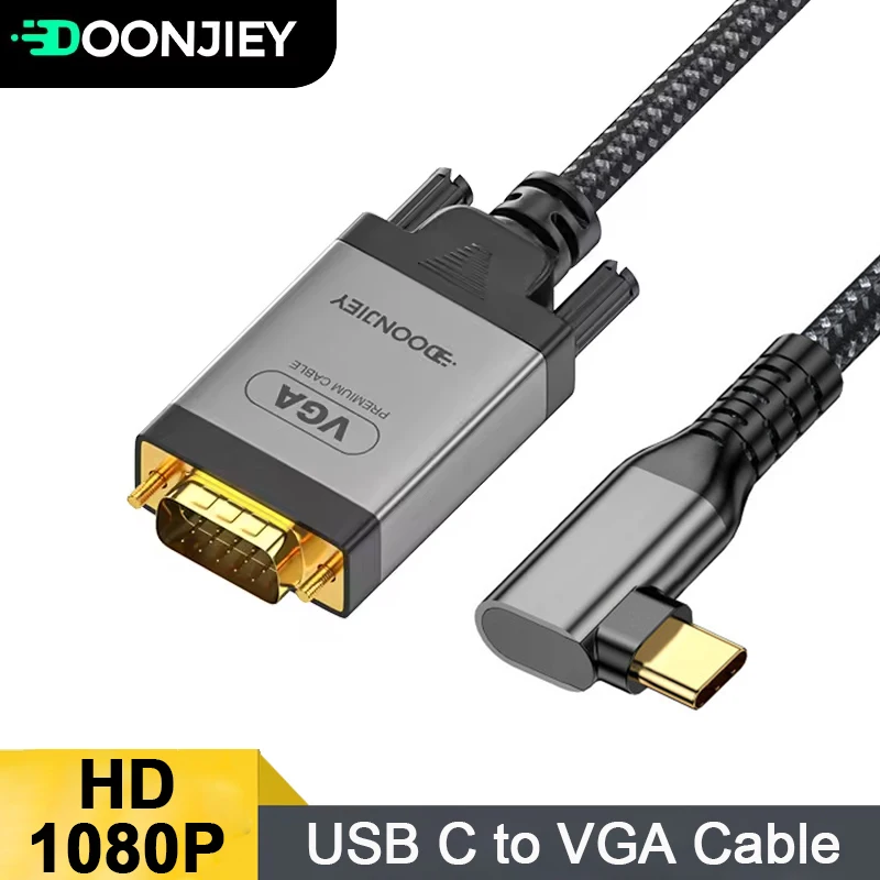 High-Definition USB C to VGA Cable USB Type C 3.1 to VGA Connection Cable 1080P for Mobile Phone Laptop TV Monitor 2M