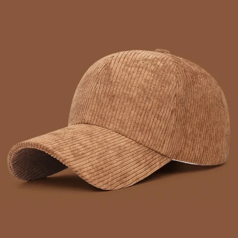 Unisex Solid Corduroy Baseball Cap Classic Curved Brim Adjustable Back Strap Dad Hat Textured Casual Headwear for Autumn Winter