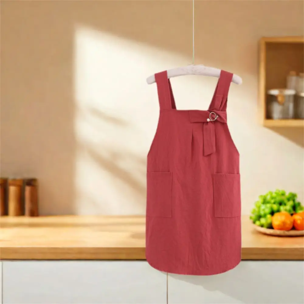 

Практичный хлопковый кухонный фартук со свободными перекрестными бретелями, домашний кухонный фартук с карманом, регулируемая корейская рабочая одежда, кухонный фартук