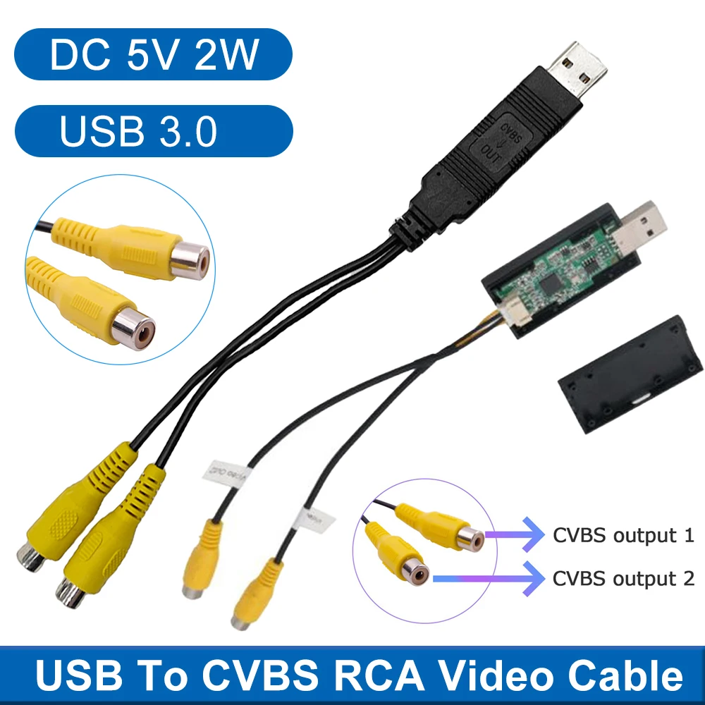 

USB To CVBS Video Output Adapter 2 CVBS Output USB To AV Cable DC 5V USB for Android Multimedia Player Car Radio Accessories