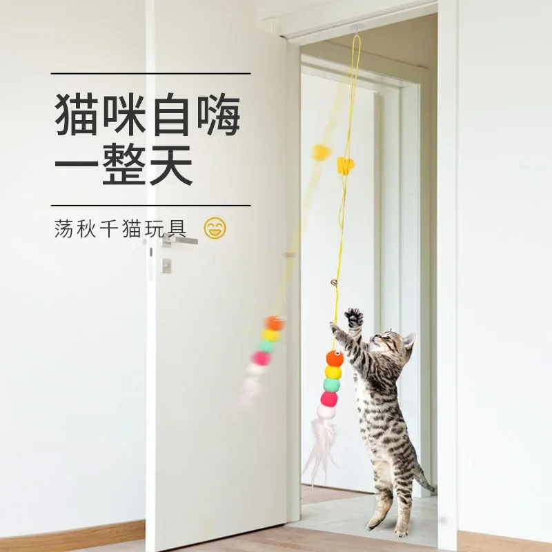 Hanging Door Cat Toy Dragonfly Feather Ring Paper Caterpillar Elastic Nibble Hanging Felt Cat Tease Stick Cat Supplies