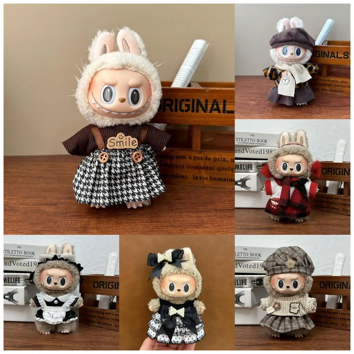 Mini boneca de pelúcia roupas de moda roupa acessórios de boneca para 17cm labubu v2 v1 suspensórios de boneca de pelúcia terno