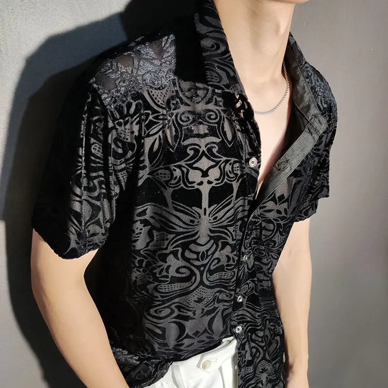 Artistic Geometric Pattern Shirt Men High Quality Party Plus Size Designer Shirt Fashion Sexy Short Sleeve Shirt Multicolor