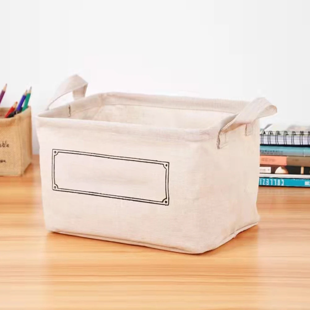 

Foldable Cotton Linen Storage Container Home Organizer Desktop Sundry Box Jewelry Books Basket Portable Holder Beige