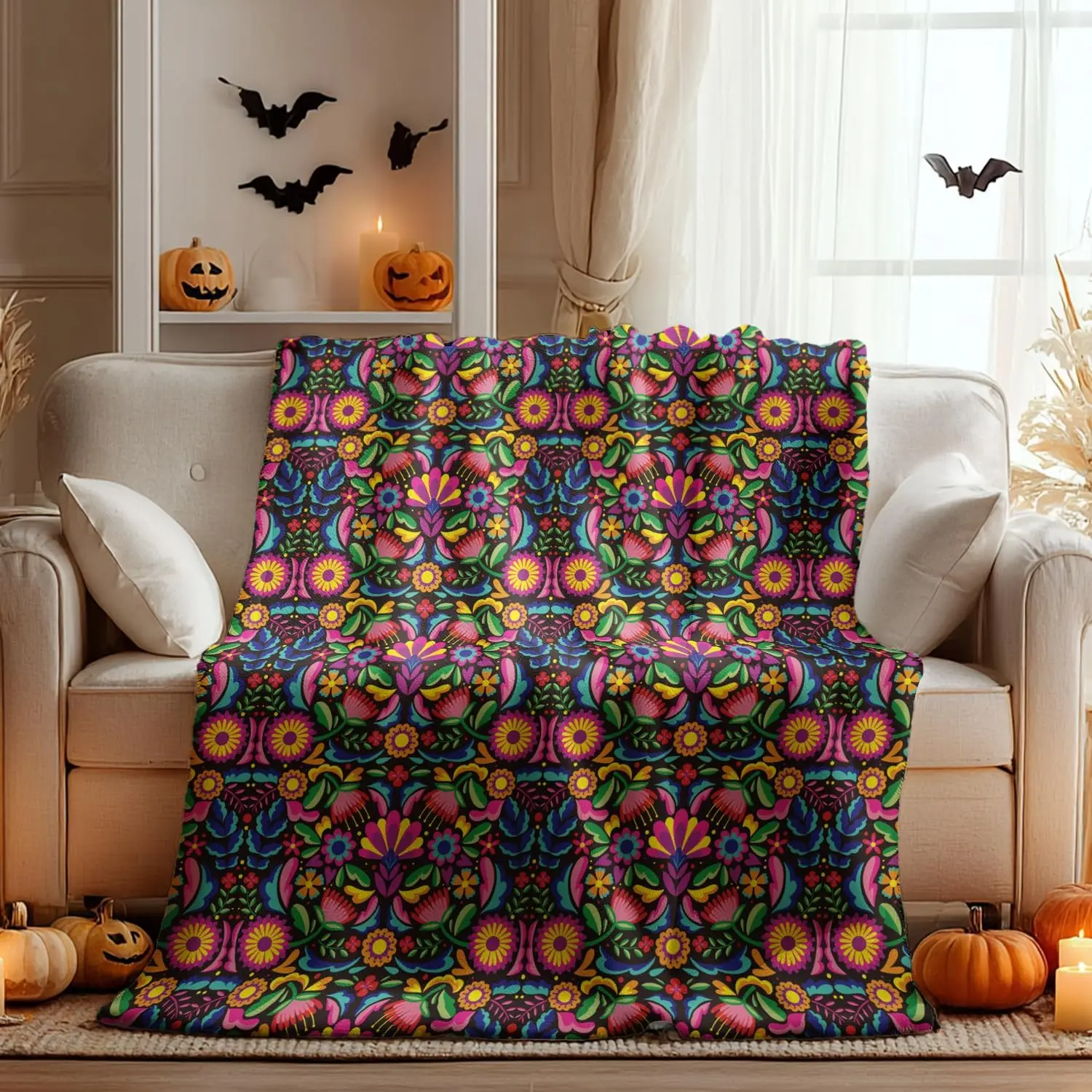 

Bohemian Floral Pattern Throw Blanket Colorful Soft Cozy Blanket for Home Decor