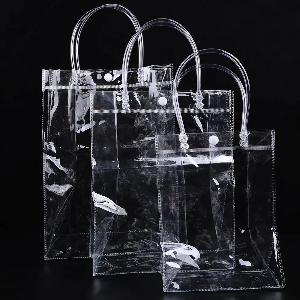 Clear Tote Bag Transparent Shopping Bags Shoulder Handbag PVC Waterproof Storage Bag for Gift Cosmetic Plastic Bags