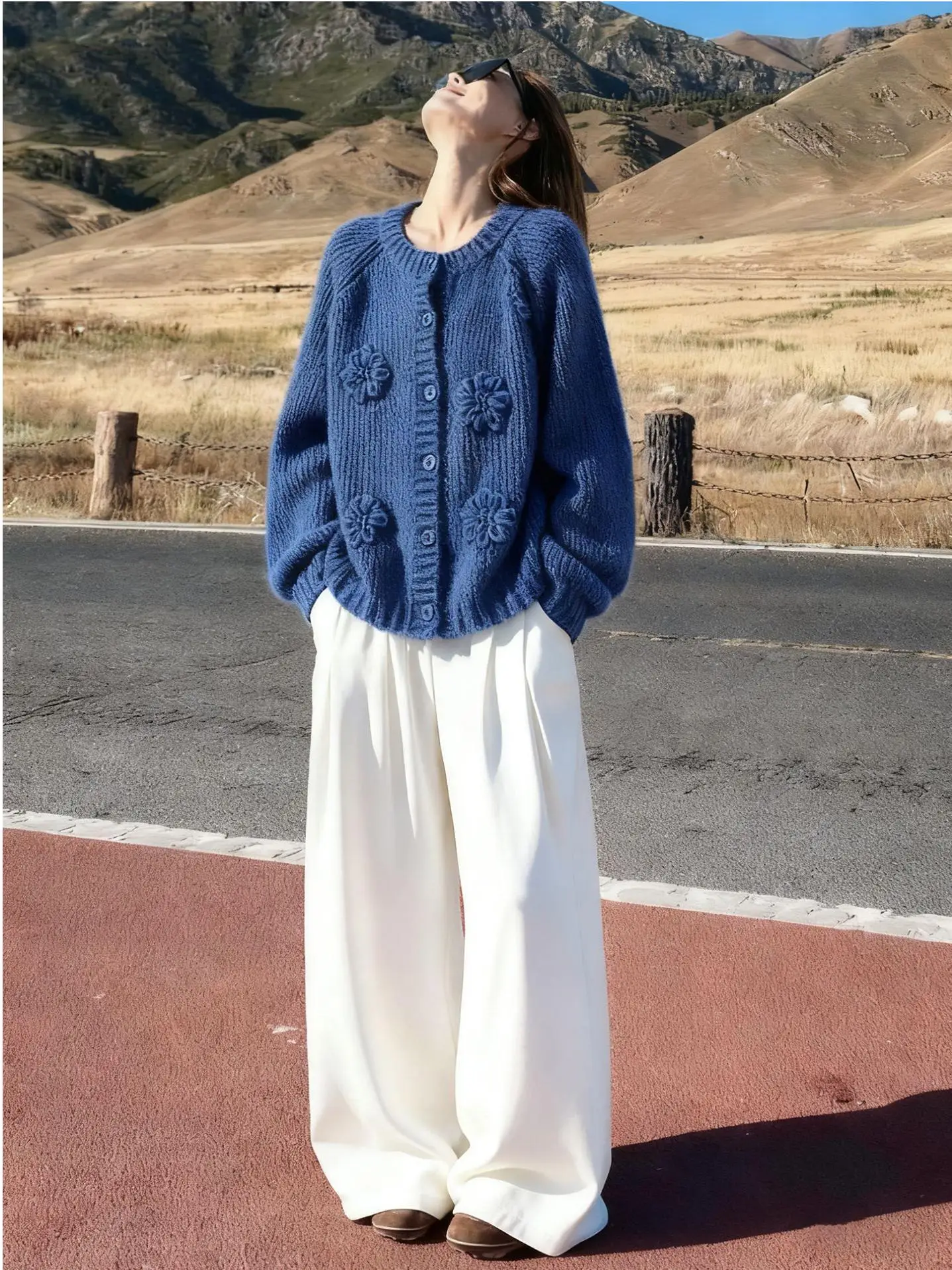 Top de malha azul fino ajuste camada base irt sli floral design 3d casual sle feminino faion outono recém chegados