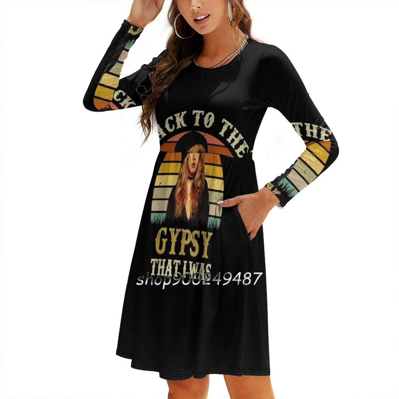 Back To Gypsy T-Shirt Elegant Party Women Dress Slim V Neck Long Sleeve Dress Casual Dresses Band Metal Vintage Retro Stevie