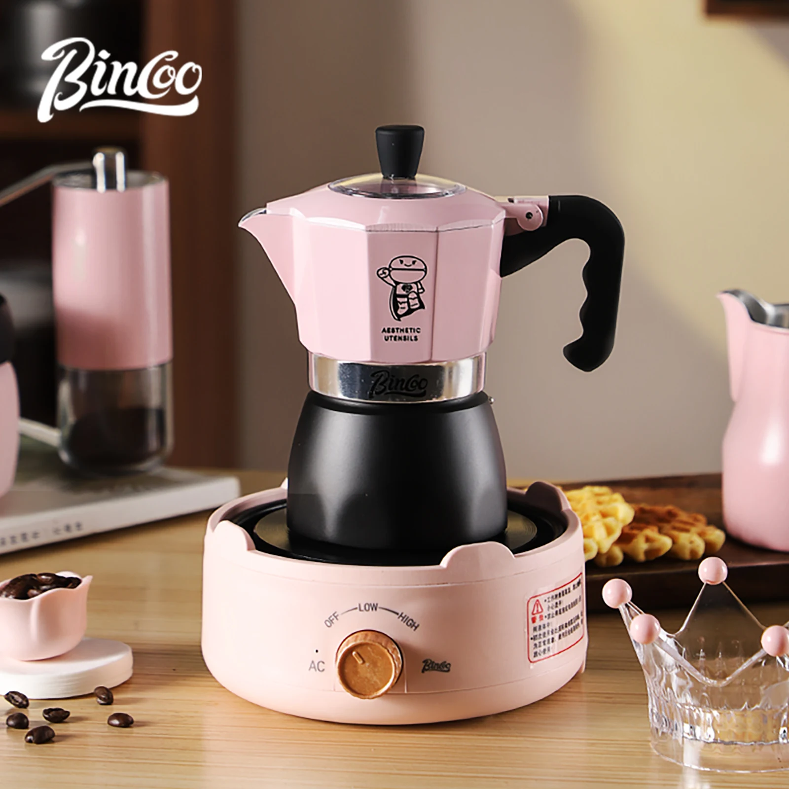 

Bincoo Coffee Moka Pot Double Valve Espresso Maker Italian Coffee Concentrated Extraction Coffee Pot Barista Accessories 220V