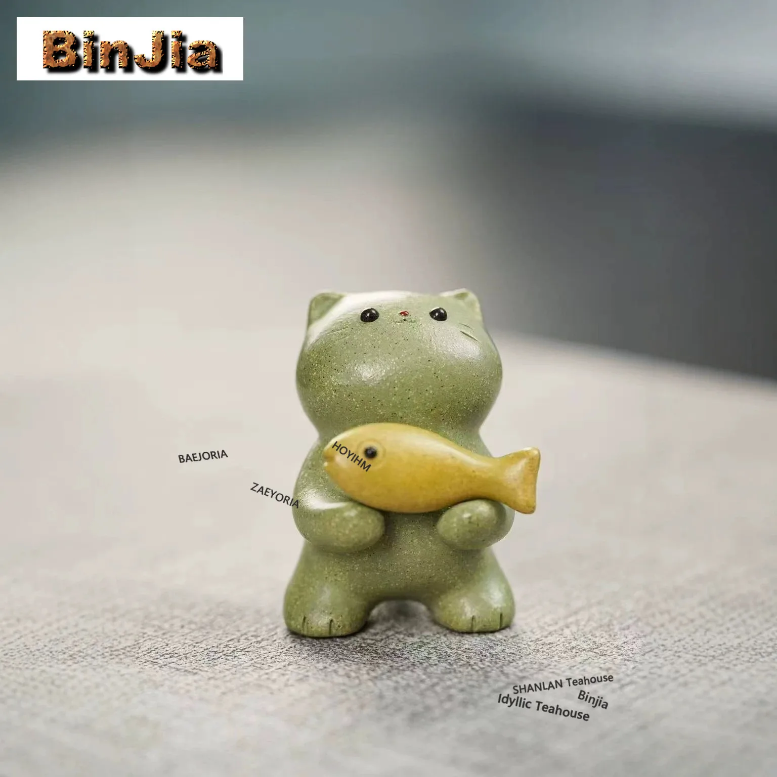 BAEJORIA Yixing Zisha Kitten Holding A Fish Tea Pet Japanese Flowerpot Landscaping Tea Figurine Play Toys Tea Statue Ornaments