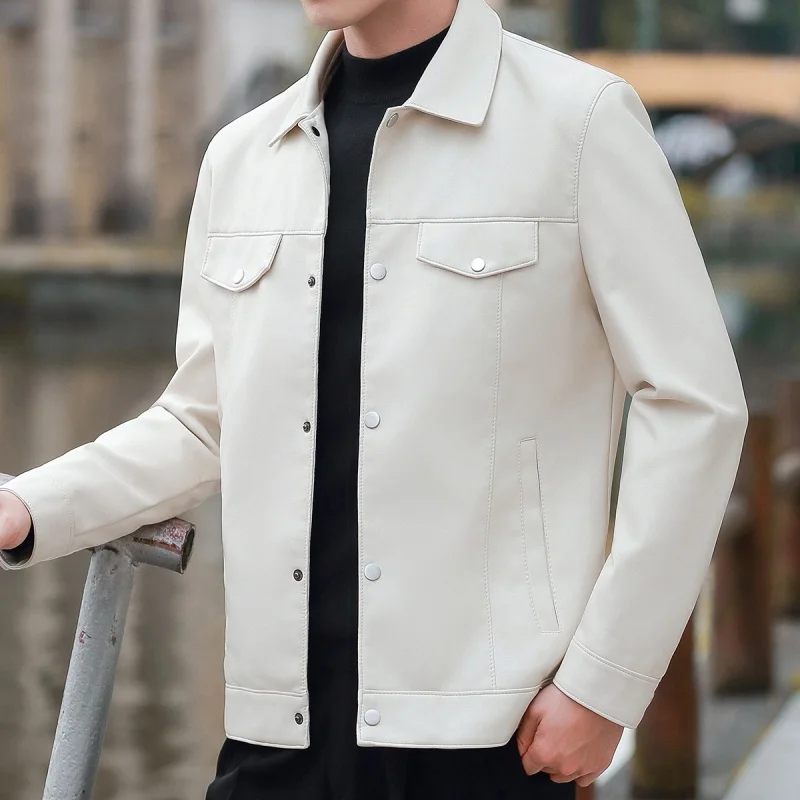 

Casual Classic Bla Leather Jaet Men's Faion Briti Gentleman's Sle Versatile Motorcycle Skin Coat Youthful Energy