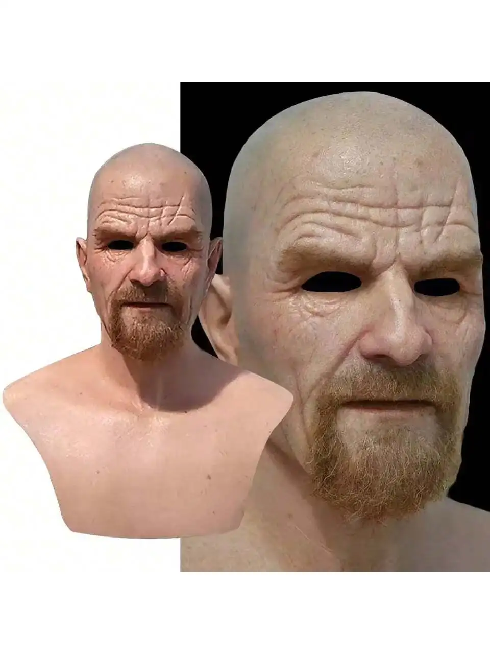 Halloween Realistic Old Man Latex Masks Bald Man Latex Mask Supersoft Horror Wrinkle Face Headgear Cosplay Costume Mask