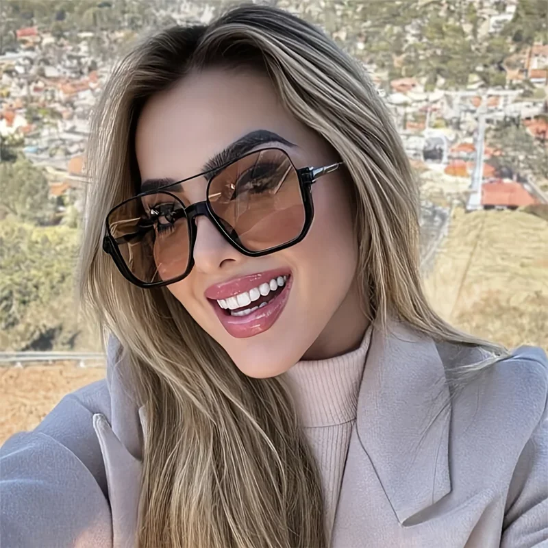 New Vintage Oversized Sunglasses Fashion Men Women Square Shades Eyewear Trendy Popular Brand Design UV400 Sun Glasses