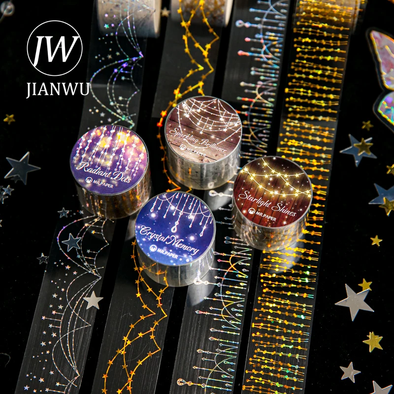 JIANWU Decorative Shiny Series Vintage Light Landscape Material Collage Scrapbooking PET Tape Creative DIY Journal Stationery