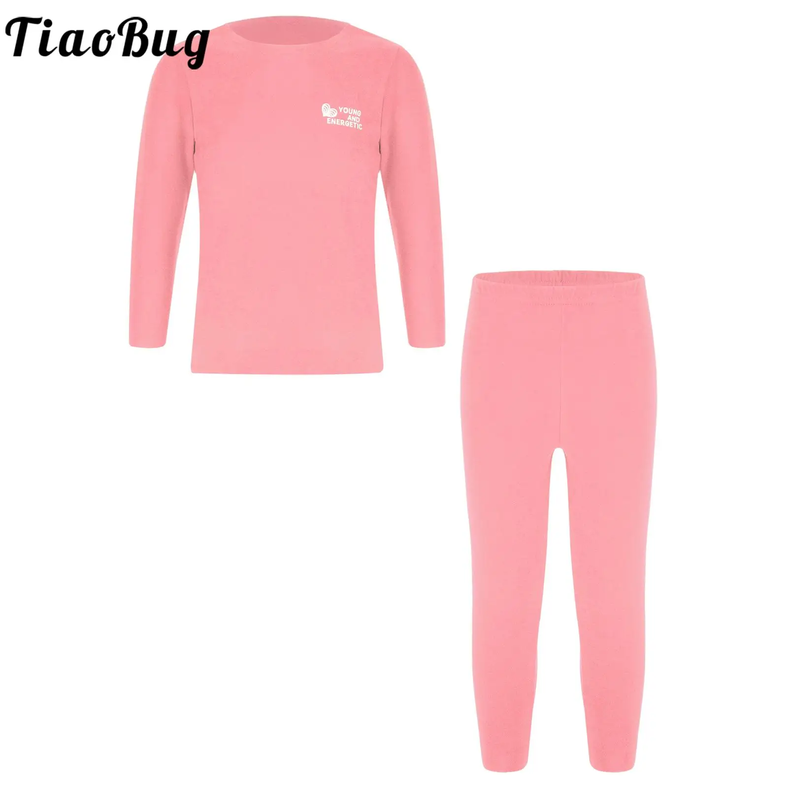 

Autumn Kids Girls Boys Solid Color Thermal Underwear Set Loungewear Homewear Round Neck Long Sleeve Tops with Pants Leggings