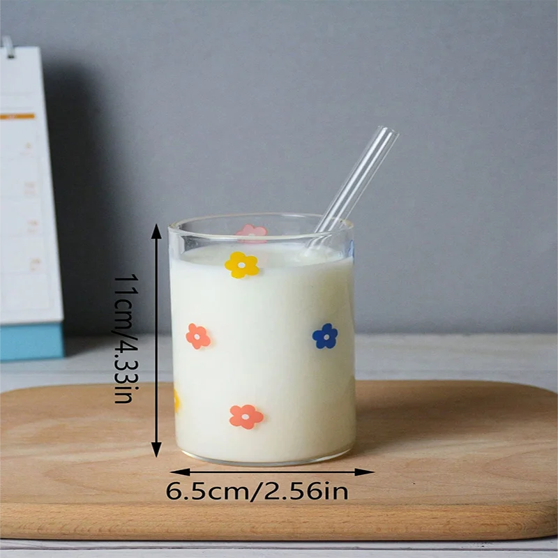 Cute Floral Glass For Milk Juice Made Of High Borosilicate Heat-resistant Glass Microwaveable Suitable For Home Office