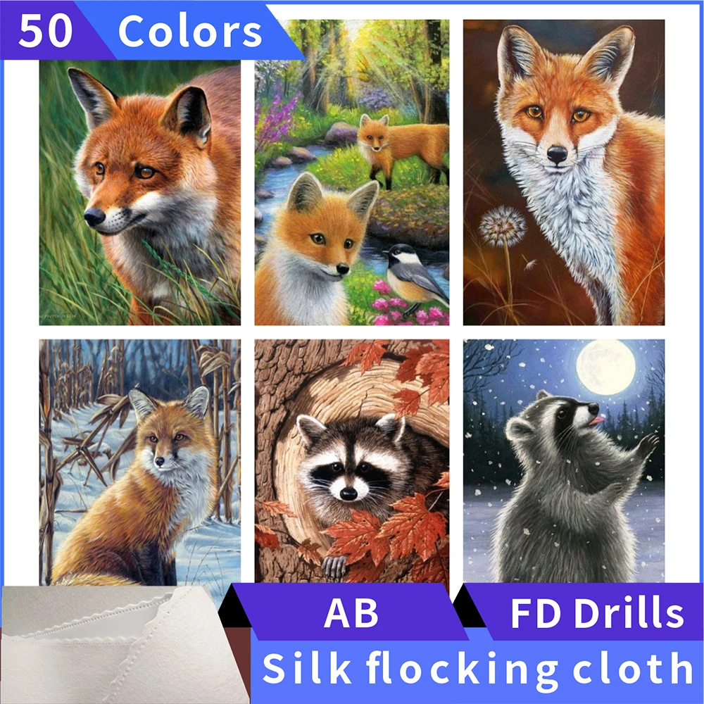 

50 Colors Diamond Painting Foxes Lemurs Silk Cloth Square Diamond Embroidery Rhinestone Diamond Mosaic Painting Cross Stitch