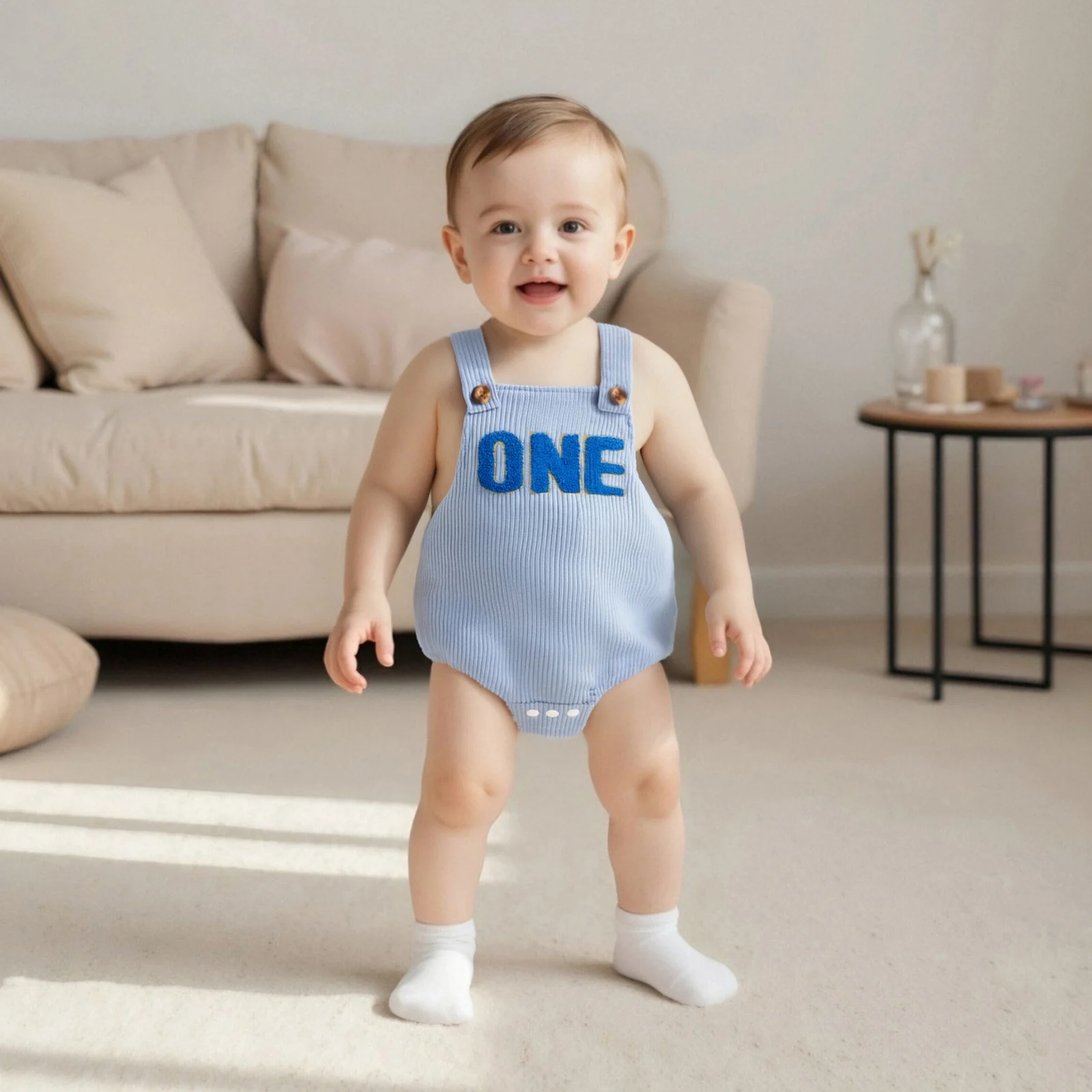 

Baby Overalls Sleeveless Square Neck Letter Embroidery Romper Newborn One Year Old Outfit for Boys Girls